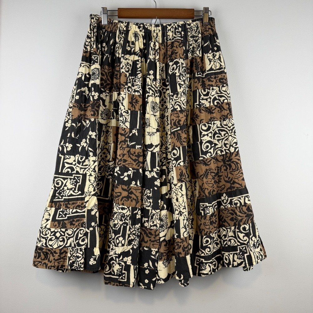 Vintage Phool Midi Tiered Patchwork Skirt Women Size M Block Print Boho India